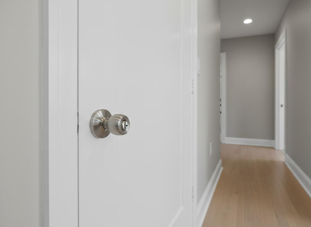 After: Professionally repaired and repainted white interior door