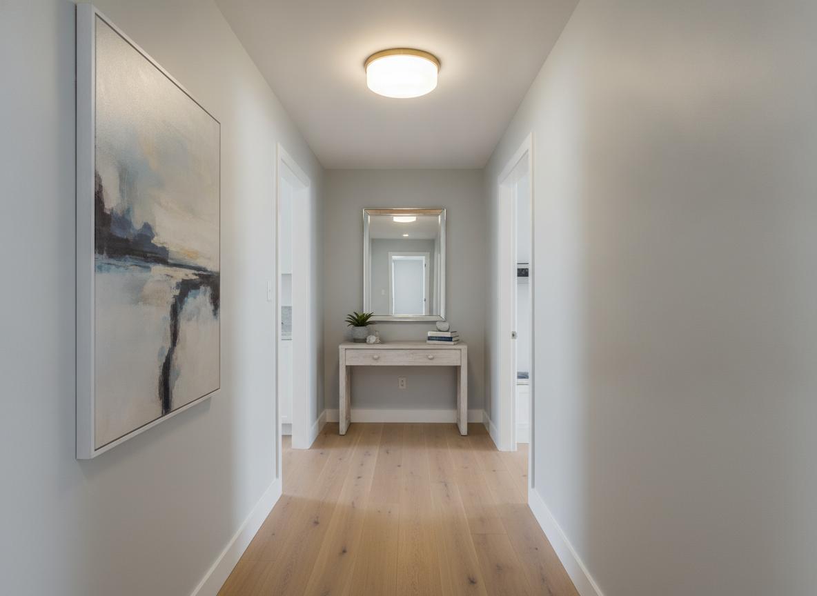 After: Bright modern hallway with new LED ceiling light